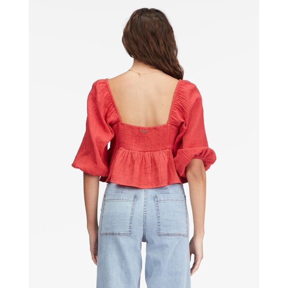 NWT BILLABONG Cross My Heart Puff Sleeve Crop Top, size Large/12 - Picture 4 of 9